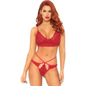 Conjunto lace bralette con tanga de tiras - rojo
