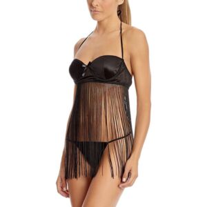 Body morado modelo Manila - Conjunto sexy con flecos y tanga