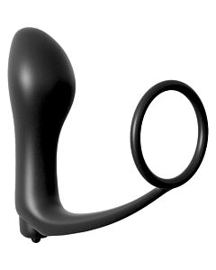 Plug anal vibrador con anillo para el pene negro