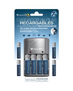 Cargador para 4 pilas con 8 pilas incl. (4xr06+4xr03) dayron