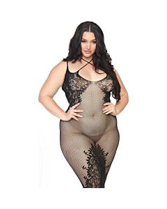 Vestido de red con aberturas y encaje - negro