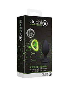 Ouch! Anillo para Pene con Plug Anal - Glow in the Dark