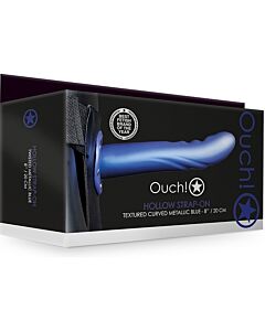 Ouch - Arnés Strap-On Curvo Texturizado - Azul Metalizado