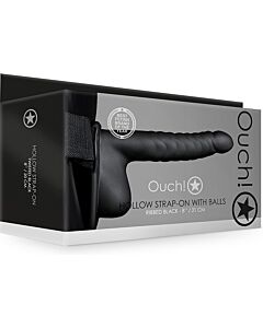 Ouch-Correa Hueca con Testículos - 8''/21 cm - Negro