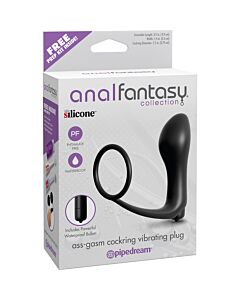 Plug anal vibrador con anillo para el pene negro