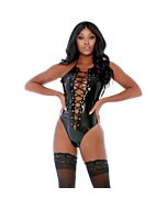 Lace-up teddy- corpiño cuero - negro