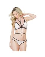Conjunto encaje, bragas y arnes - negro y blanco