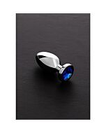 Jeweled plug metálico pequeño con perla azul