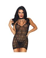 Mini vestido de encaje marroquí con tanga - negro