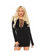 Vestido velvet manga larga con cordón negro