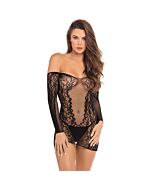 Demure long sleeve mini vestido - negro