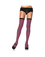 Leg avenue medias opacas a rayas negro-rosa neon