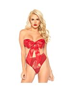 Satin bandeau conjunto con lazo y tanga - rojo