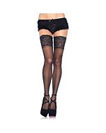 Leg avenue medias negras autoadhesivas con encaje ancho negro plus