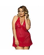 Subblime queen plus babydoll rojo con bordados florales en pechos