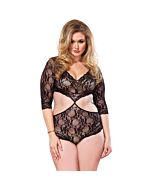 Leg avenue teddy encaje floral con escote profundo simulando dos piezas plus negro
