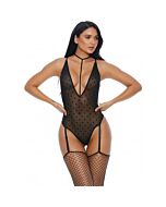 Sweet dot teddy body con ligas y ligueros negro