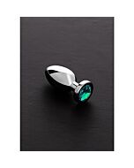 Jeweled plug metálico pequeño con perla azul claro