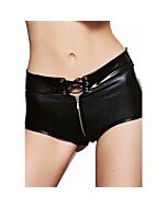 Shorts efecto mojado con cremallera - negro