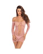 Demure long sleeve mini vestido - rosa