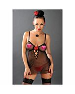 Avanua sensual babydoll negro de microtul transparente negro