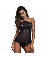 Queen lingerie babydoll y tanga negro