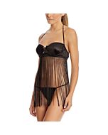 Body morado modelo Manila - Conjunto sexy con flecos y tanga