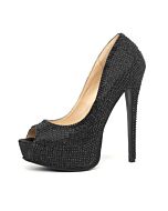 Leg avenue glamour peep toe pump negro satinado con strass