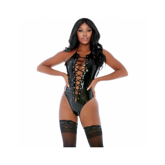 Lace-up teddy- corpiño cuero - negro