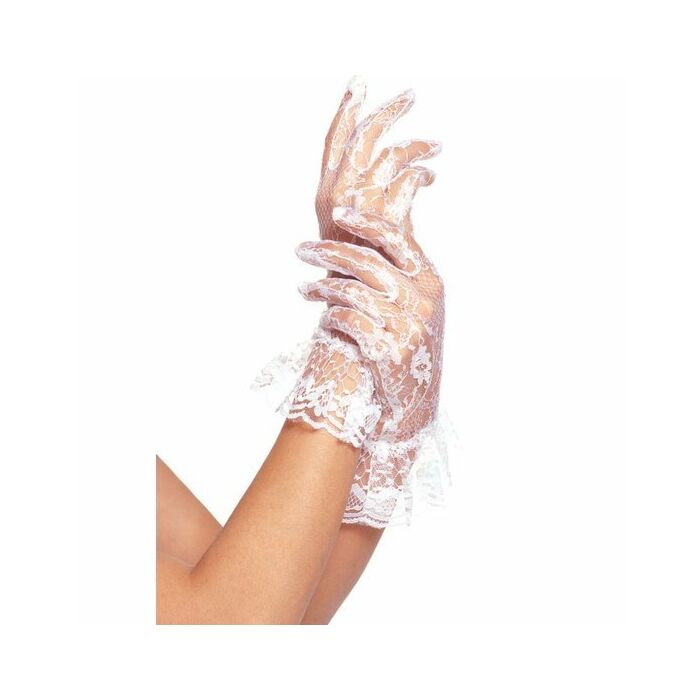Leg avenue guantes de encaje con volante blancos