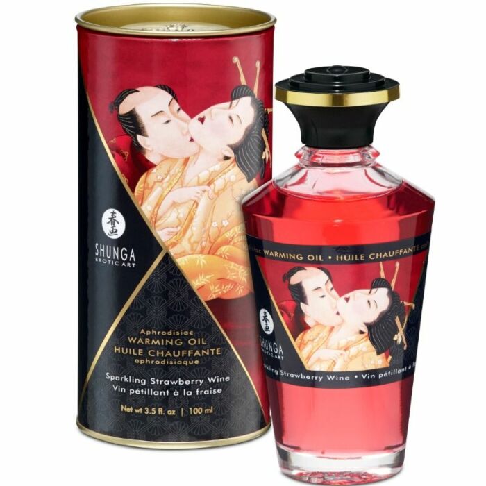 Shunga aceite masaje efecto calor sabor cava con fresas 100 ml