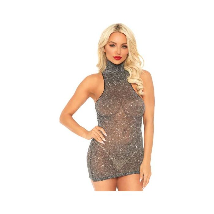 Mini vestido lurex brillante negro/plata