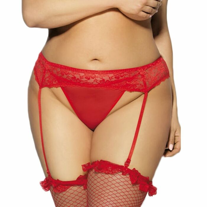 Queen lingerie tanga y liguero motivos florales plus size