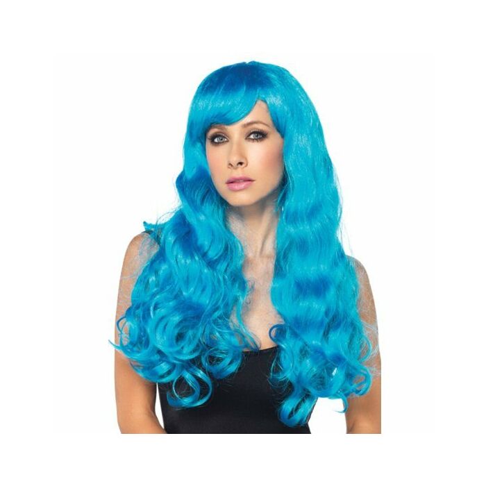 Leg avenue peluca larga ondulada azul neon