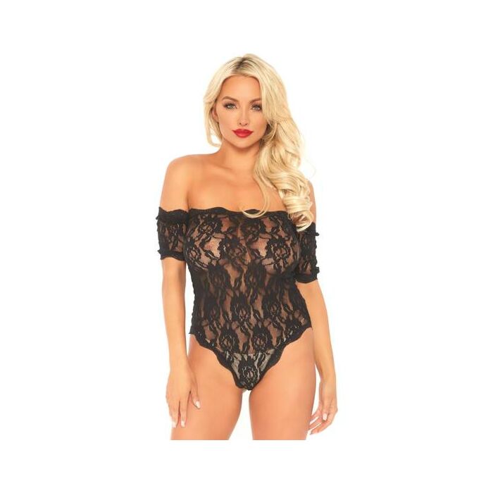 Body teddy de encaje floral - negro