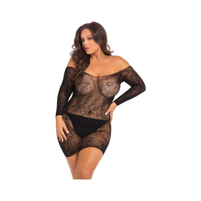 Open season off shoulder vestido de encaje - negro