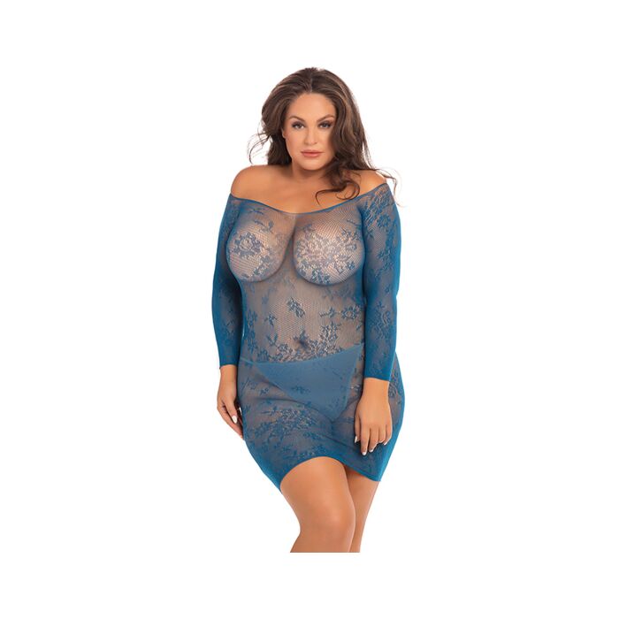 Open season off shoulder vestido de encaje - azul