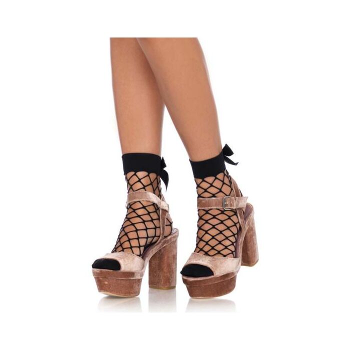 Calcetines de red con lazo - negro