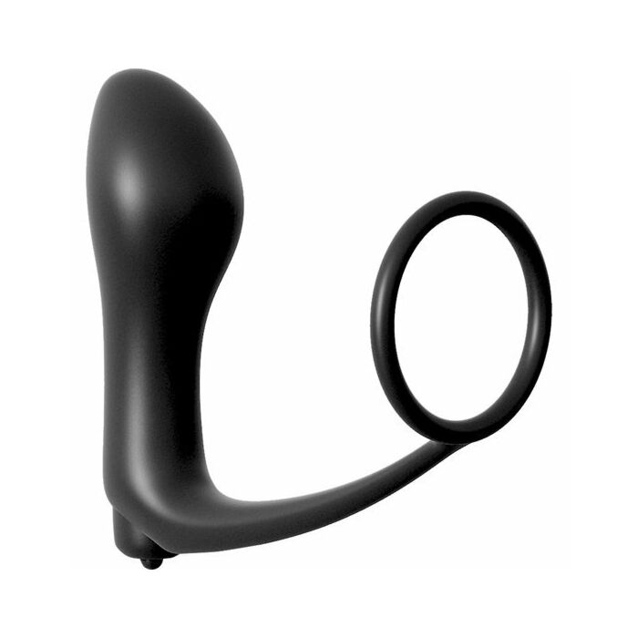 Plug anal vibrador con anillo para el pene negro