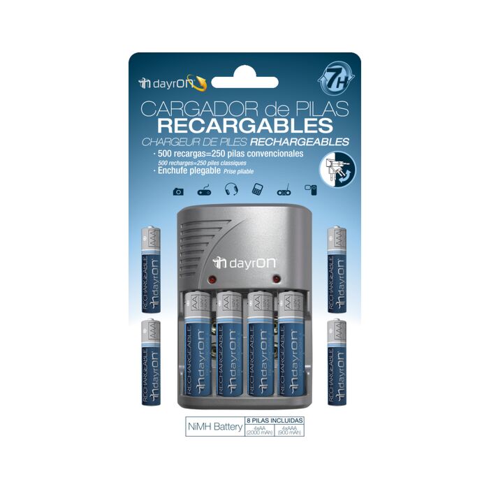 Cargador para 4 pilas con 8 pilas incl. (4xr06+4xr03) dayron
