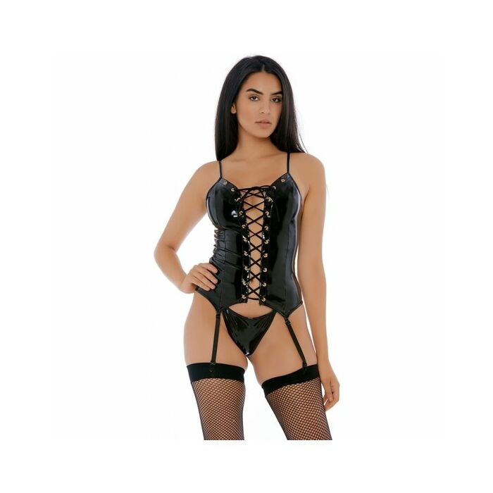 High tied vinyl bustier set