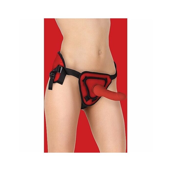 Arnés deluxe con pene silicona 20,5 cm - rojo