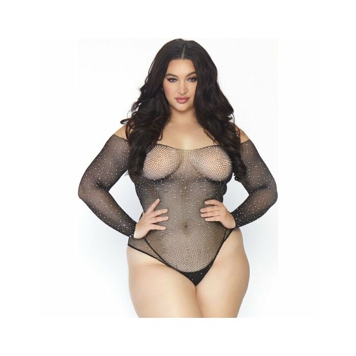 Body de red manga larga con brillantes - negro