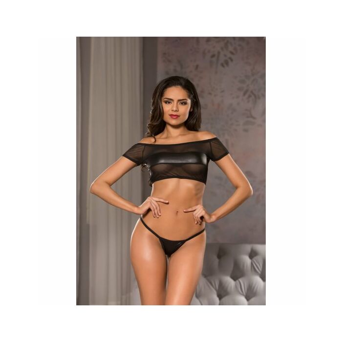 Conjunto top con tanga - negro