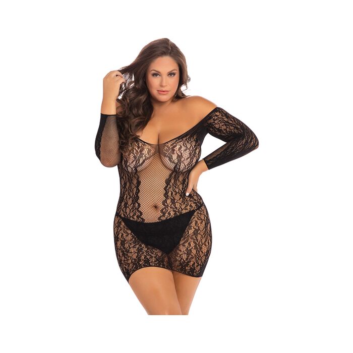 Demure long sleeve mini vestido - negro