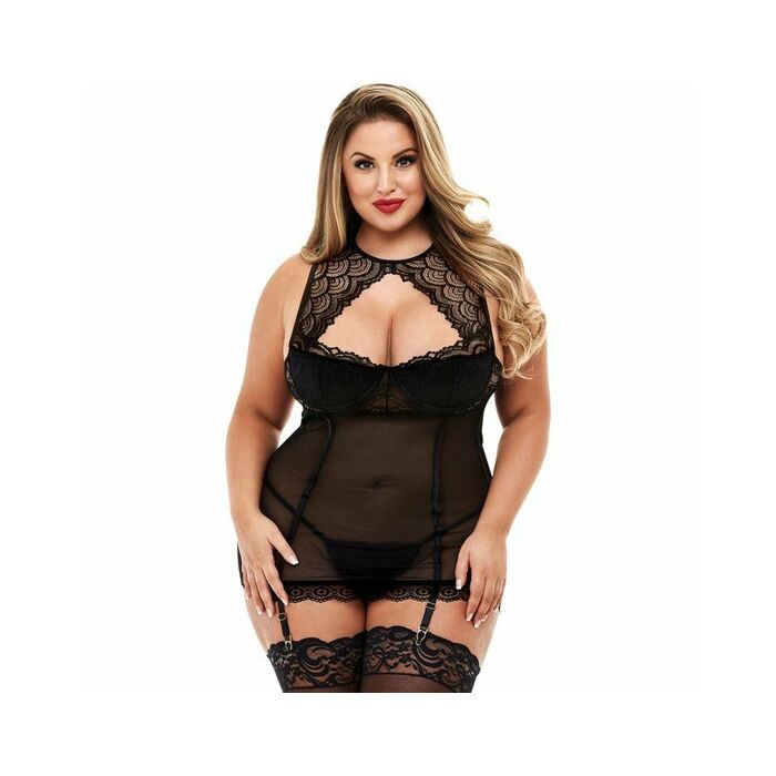 Halter mini vestido negro con liguero