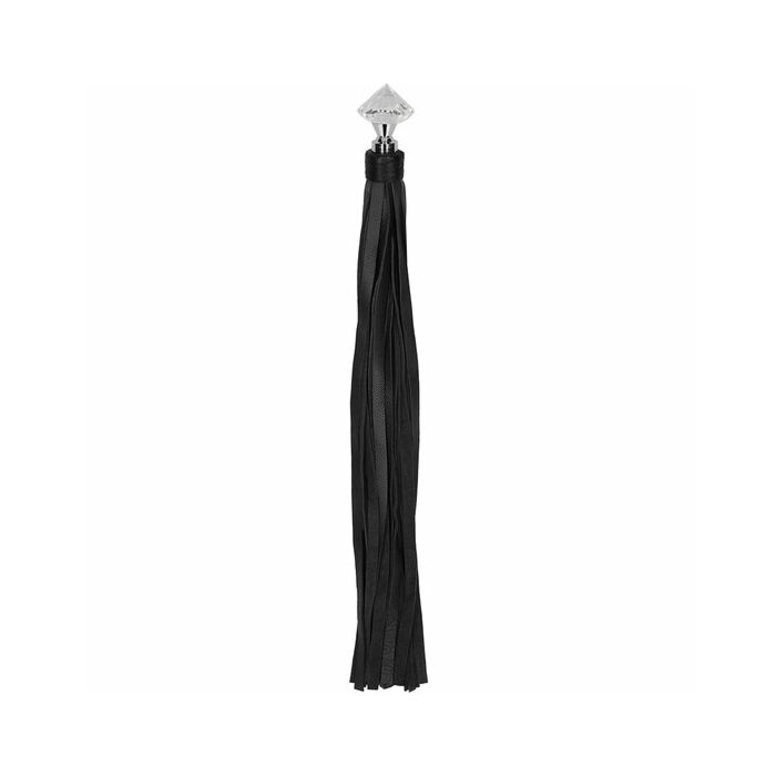 Flogger de cuero con mango puntiagudo brillande - negro