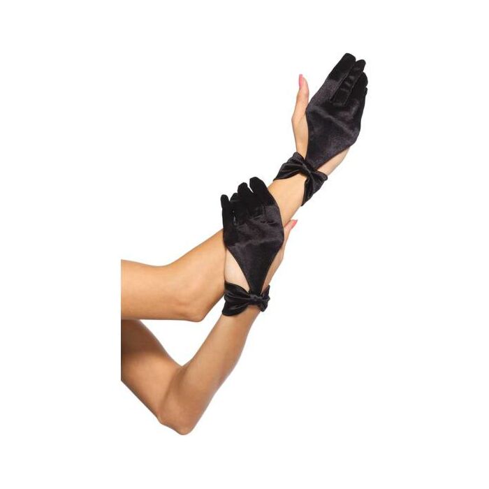 Leg avenue guantes de saten con detalle lazo la mueca negro