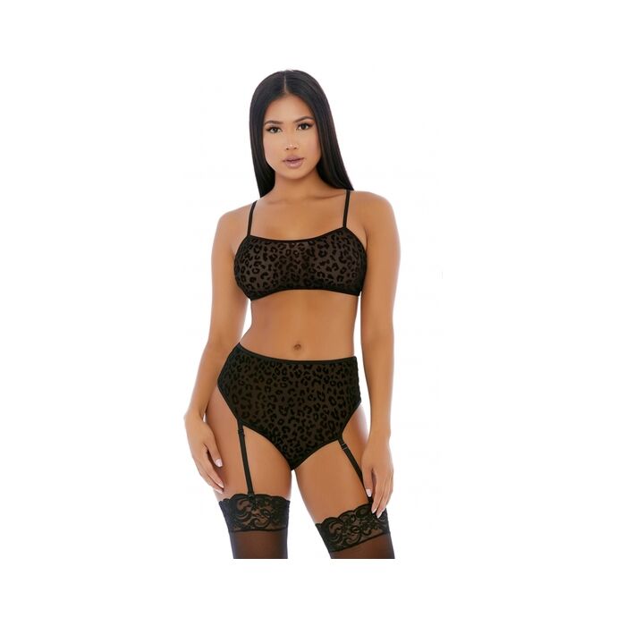 Lustful leopard cami lingerie set negro