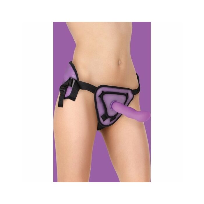 Arnés deluxe con dildo silicona - 20,5 cm - morado